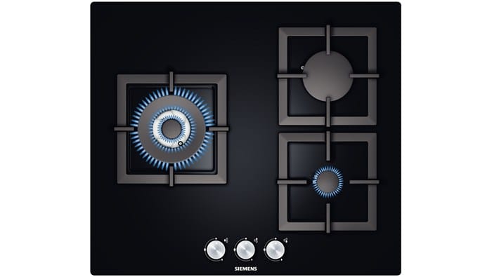 60cm, Black Hard Glass Gas Hob 