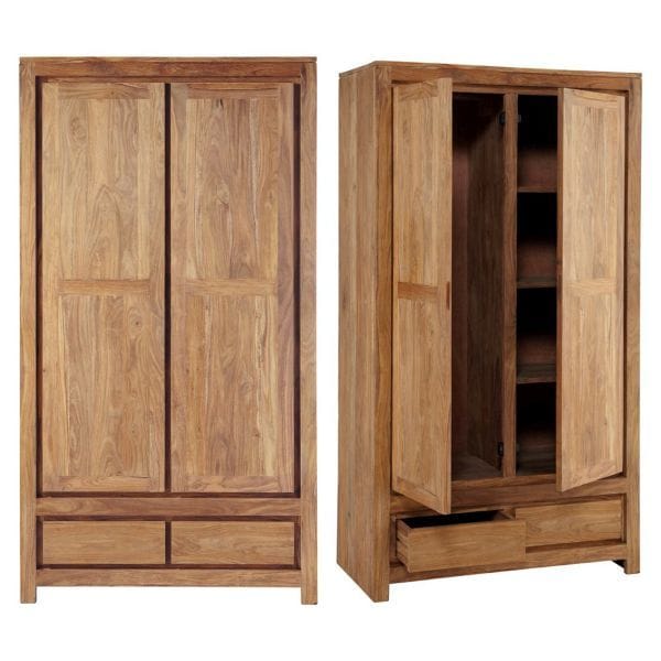 Solid Wood 2 Doors And 2 Drawer Wooden Wardrobe