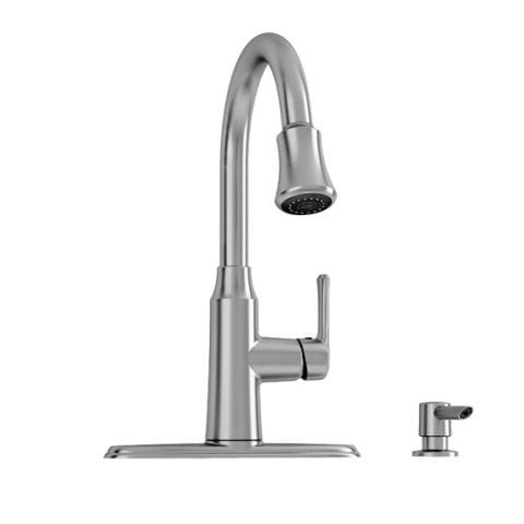 Soltura 1 Handle Pull Down High Arc Kitchen Faucet with Soap Dispenser