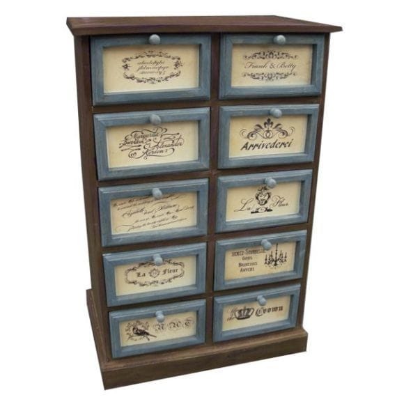 Solid Wood Vintage 10 Drawer Chest (Brown)