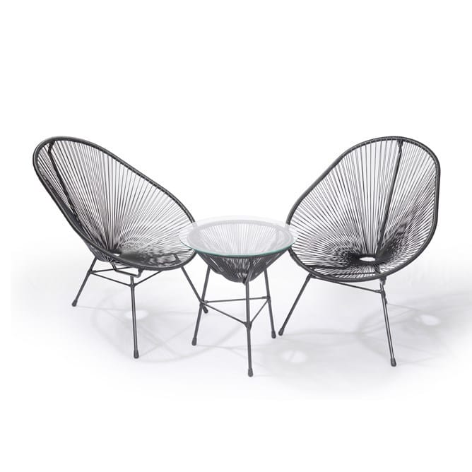 Scoop Outdoor 2 Occasional Chairs With A Side Table In Black