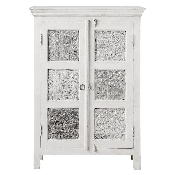 Solid Wood White Metal Medium Wardrobe