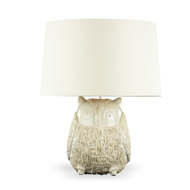 ceramic brown owl base with oversized brown linen shade