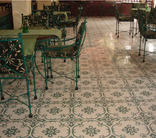 Persian Carpet Floor in Dark Green and White