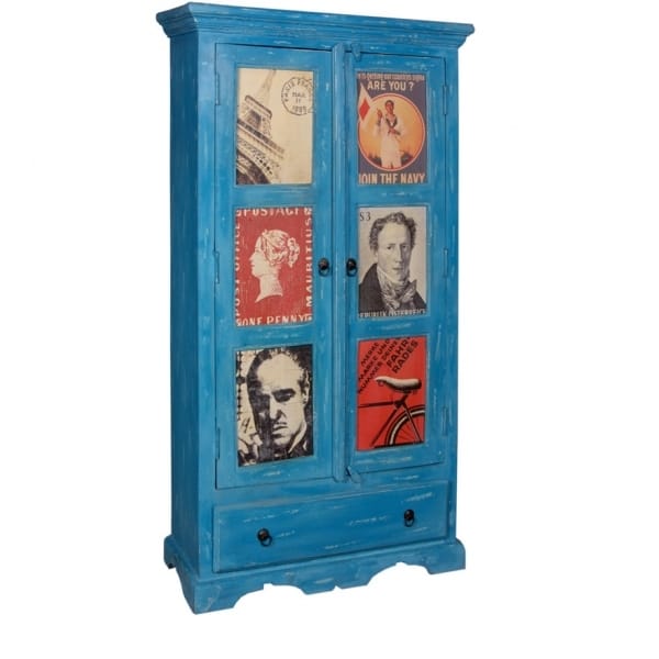 Solid Wood Distress Blue Cupboard India