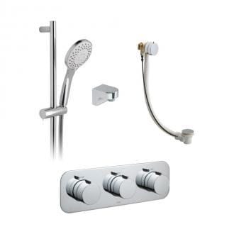 2 Oulet, 3 Handle Concealed Thermostatic Valve, Slide Rail Shower Kit And Bath Filler Waste