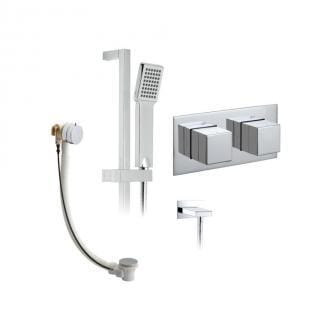 2 Outlet, 2 Handle Concealed Thermostatic Shower Valve, Slide Rail Shower Kit And Bath Filler Waste